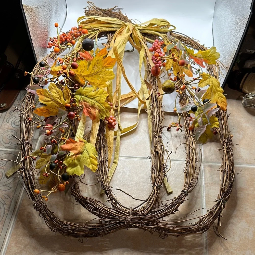 Autumn Harvest Pumpkin Wreath with Yellow and Orange Accents